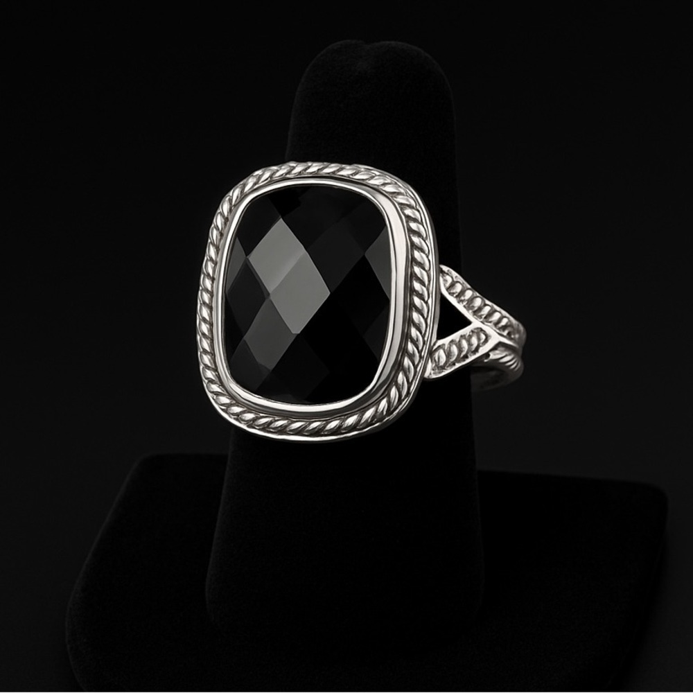 Vintage Onyx Silver Black Gemstone Ring